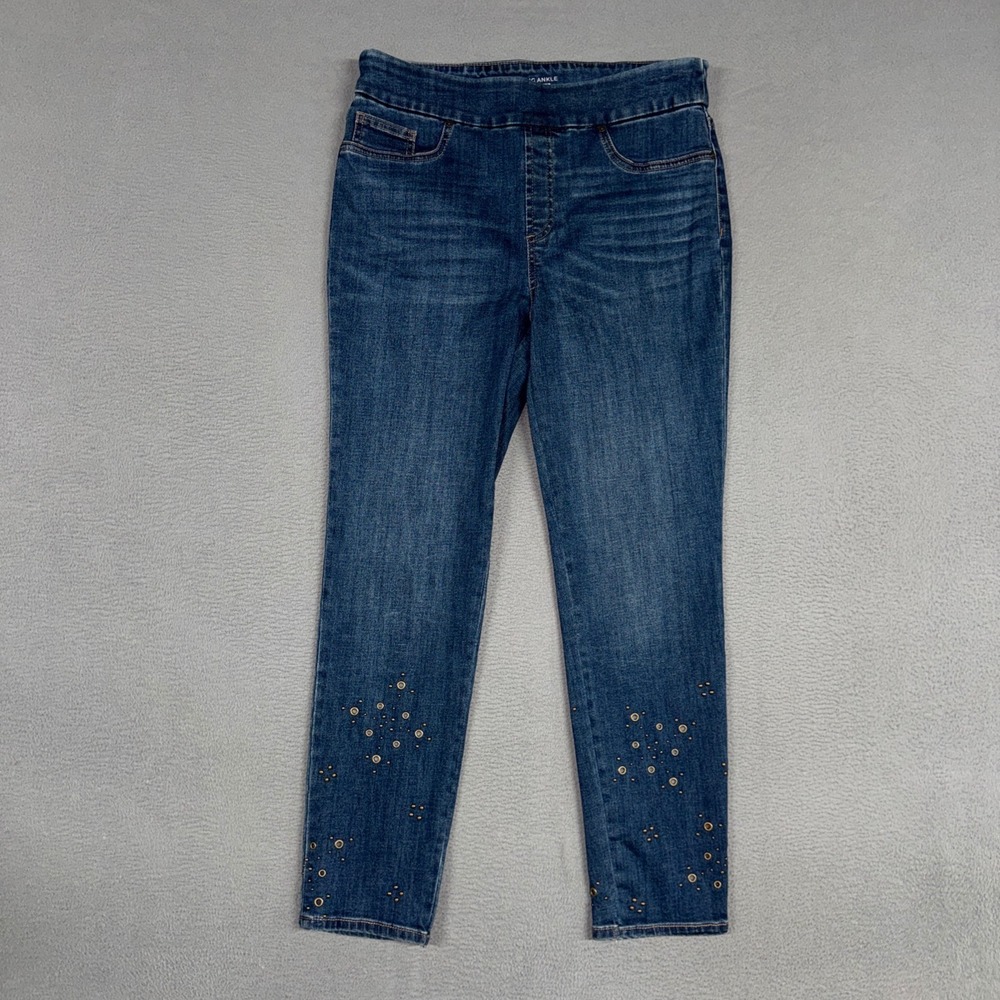 Chicos Jeans Womens 8 Blue Jegging Ankle Stretch Studded Grommet Pull On Denim
